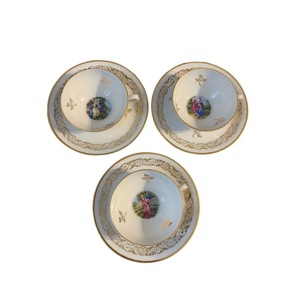 Veritable Porcelaine Cup and Saucer Man and Woman Lot of 3 Set Pre-Owned READ - Picture 4 of 12